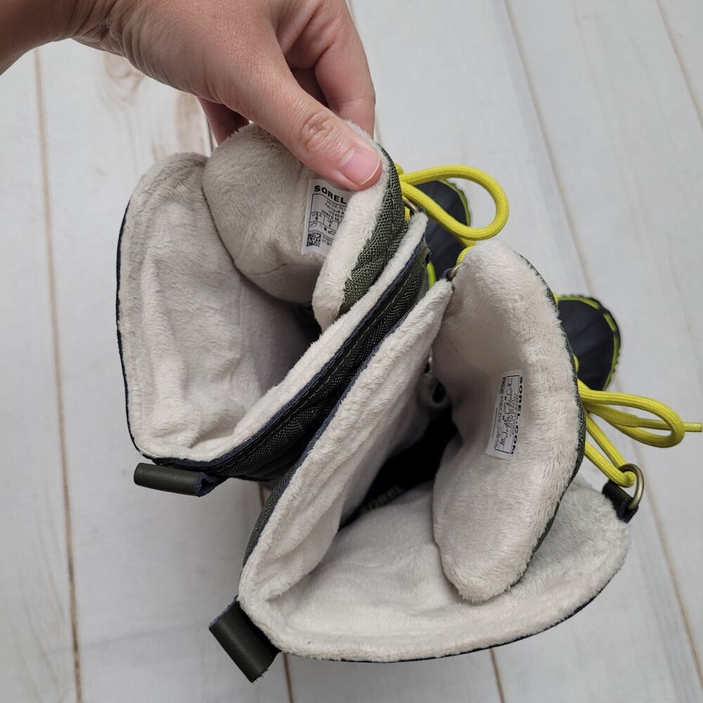 Women's Olive Quilted Winter Boots with Yellow Accents - Picture 9 of 9